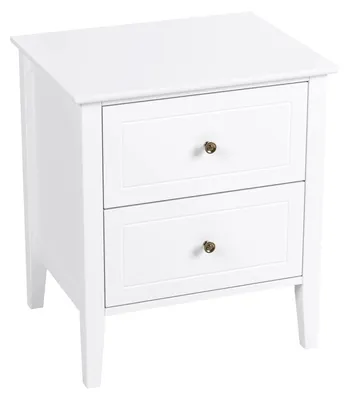 Zdjęcie produktu dla Szafka nocna – komoda nocna – 2 szuflady – drewno – styl nowoczesny minimalistyczny – 50 x 40 x 55,5 cm – biała