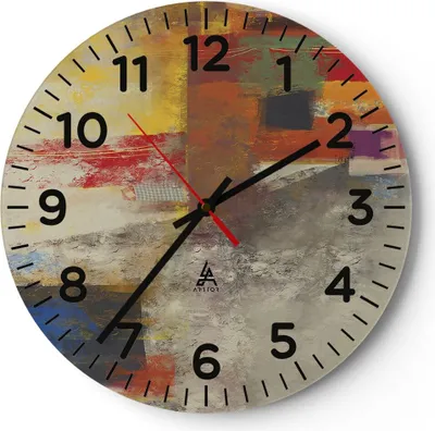 Produktbild von Wanduhr - Rund - Glasuhr - Abstraktion die Farben modern - 40x40cm - Schleichendes Uhrwerk - Lautlos - zum Aufhängen bereit - Dekoration Modern - Wanddekoration aus Glas - C4AR40x40-4176