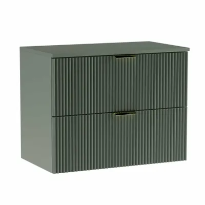 Produktbild von WENA Waschtischunterschrank 80 cm, geriffelte Fronten, Griffe aus Metall in der Farbe Gold (Farbe: Salbei)