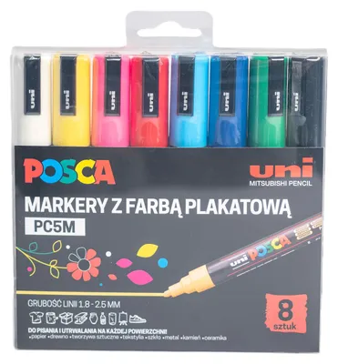 Zdjęcie produktu dla Markery plakatowe PC-5M 8 kolorów POSCA UNI