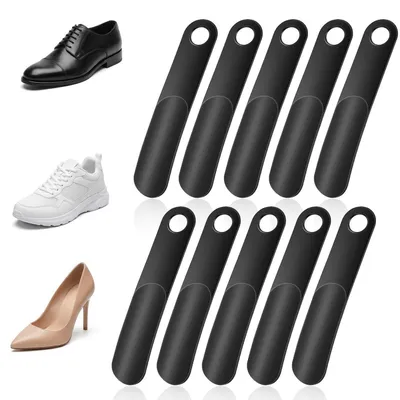 Obrázek produktu pro Mini lžíce na obouvání, 10 kusů, 18,3 cm, černá, plast, krátká, pro obuv