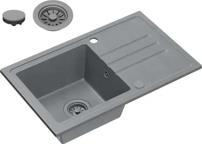 Immagine prodotto di VBChome Lavello in granito grigio 70 x 44 cm Lavello singolo da incasso Maculato Reversibile Lavello in granito grigio Sifone Lavandino