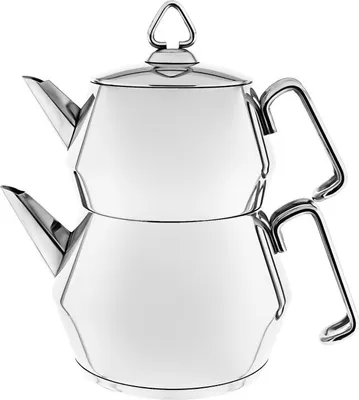 Produktbild von Schäfer Edelstahl 18/8 Teekanne-Set Teezubereitungs-Set 2,0L + 1,0L geeignet für alle Herdarten Metall Griffe