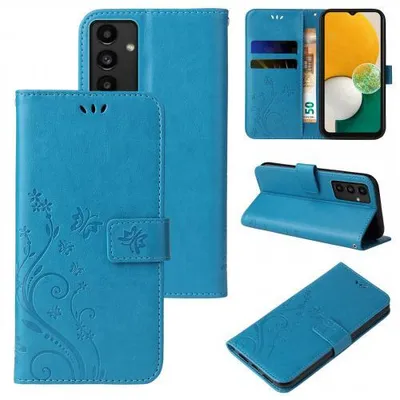 Produktbild von Kunstleder Flip-Hülle Floral für Samsung Galaxy A13 - Farbe: Blau - Modellkompatibilität: Für Samsung Galaxy A13