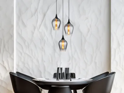Produktbild von Ausgefallene LED Pendelleuchte Lampen für Esstisch 3-flammig Rauchglas, Ø45cm