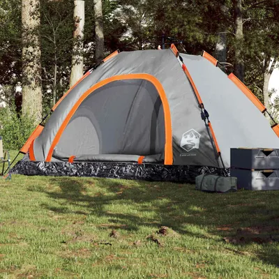 Image de vidaXL Tente de camping 5 personnes Gris et orange Quick Release