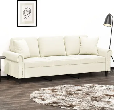 Produktbild von Design 3-Sitzer-Sofa mit Zierkissen Creme 180 cm Samt, Schlafsofas 2024 Neu