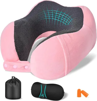 Imagen del producto de Almohada de viaje para el cuello, 100% espuma viscoelástica, ajustable, ideal para avión y coche