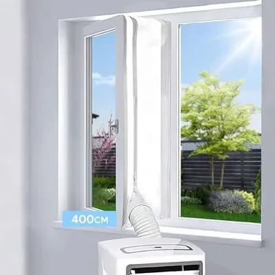 Produktbild von 400CM Fensterabdichtung für Mobile Klimageräte, Klimaanlagen, Wäschetrockner, Ablufttrockner, Hot Air Stop zum Anbringen an Fenster, Klimaanlage Fensterabdichtung, Keine Bohrlöcher erforderlich