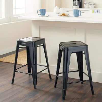 Image de WYCTIN Lot de 2 tabourets de bar Tabouret de cuisine Chaise de comptoir Tabouret de salle à manger noir