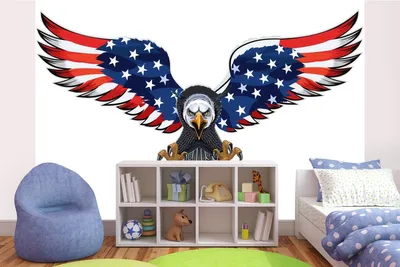 Produktbild von Vlies Fototapete AMERIKANISCHER ADLER MIT FLAGGE 375 x 250 cm (inkl. Kleister) - Vlies Tapete, Wandtapete, Wandbilder - Tapete für Wohnzimmer Schlafzimmer, Büro, Küche - Montagefertig
