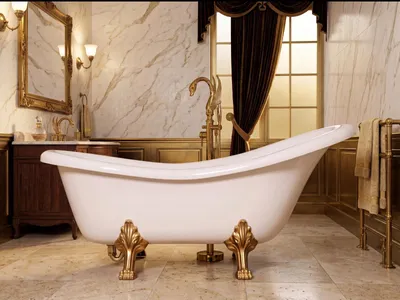 Produktbild von Freistehende Retro-Badewanne 160 cm Weiß Komposit auf Löwenfüßen — Retro