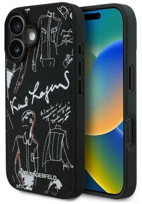 Image de Étui Karl Lagerfeld Grained Pattern & Logo Magsafe pour iPhone 16 Noir