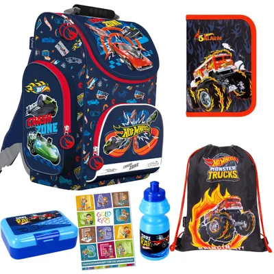 Obrázok produktu pre Šolska torba Hot Wheels ergonomska peresnica, zvezek za domače naloge za osnovno šolo, komplet 6 kosov.