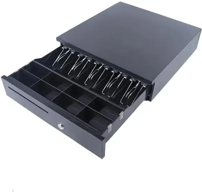 Immagine prodotto di Cassetto cassa - Cassetto manuale per denaro - 5 scomparti per banconote - 8 scomparti per monete - Portatile - Acciaio legato - Nero