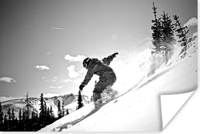 Produktbild von MuchoWow® Poster Ein Snowboarder balanciert auf seinem Brett auf der Piste - schwarz und weiß 120x80 cm - Bilder