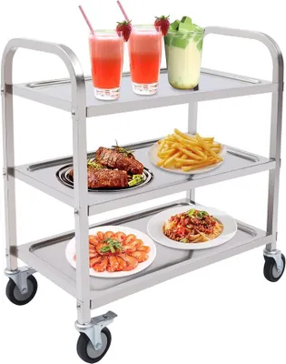 Produktbild von Servierwagen mit Rollen Edelstahl 3 Borde Rollwagen Teewagen Küchenwagen Gastro Rollen für Hotel Restaurant Küche