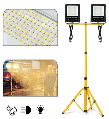 Produktbild von VA-Cerulean LED Baustrahler 2x 100W mit Teleskopstativ, Warmweiß, IP66, 3m Kabel, Flutlicht für Außen & Werkstatt