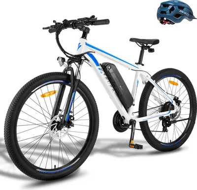 Produktbild von E-Bike Pedelec MTB 27,5 Zoll Rostfreie Aluminiumlegierung bis zu 90 - 110 km Mountainbike mit 21 Gang Wasserdicht IPX4, Weiß und Blau