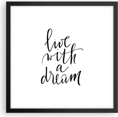 Produktbild von Gerahmtes Poster - Schwarzer Rahmen - Handschriftlich Live Ein Traum - 40x40 cm - Wand Bild - Wanddeko - Wandbilder - Kunstposter - Wandposter - Bilderrahmen - Bilder - Kunstdruck - P2BAC40x40-4423