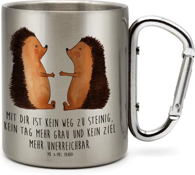 Produktbild von Mr. & Mrs. Panda Thermobecher Igel Liebe - Transparent - Geschenk, Freund, Freundin, Edelstahlbecher, Teetasse, Hochzeitstag, Teebecher, karabiner tasse, Partner