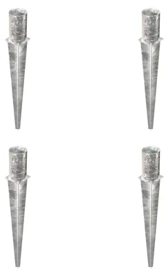 Zdjęcie produktu dla Alberts 4 x tuleja do wbijania w ziemię do słupków z drewna okrągłego, średnica 121 mm, długość 750 mm, ocynkowana ogniowo, do osadzenia w betonie