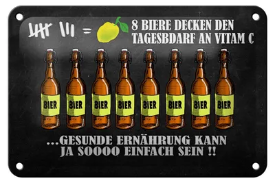 Produktbild von Blechschild Alkohol 18x12cm 8 Biere Tagesbedarf Vitamin C