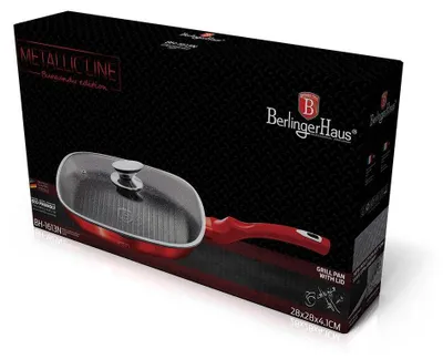 Produktbild von Berlinger Haus Burgundy Metallic LINE Grill BH-1613 Bratpfanne, Aluminium, Induktionsherd-geeignet, Antihaftbeschichtung, inkl. Deckel