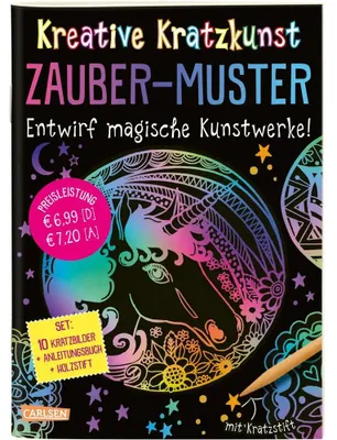 Produktbild von Kreative Kratzkunst: Zauber-Muster: Set mit 10 Kratzbildern, Anleitungsbuch und Holzstift