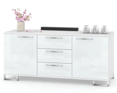 Produktbild von Große Kommode mit Schubladen Fernsehschrank HANA 3S Weiß Matt/Weiß Hochglanz 150cm