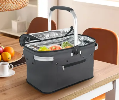 Produktbild von Alu Einkaufskorb Thermo Korb Klapp Kühltasche faltbar Picknick Camping Grau Blau Schwarz