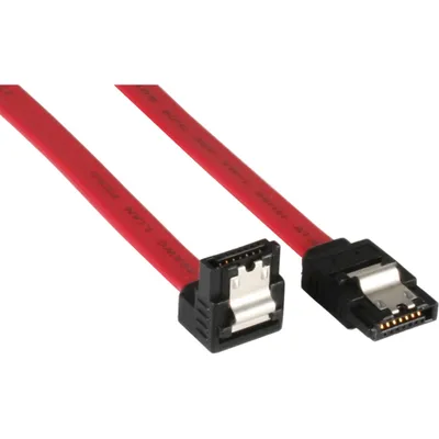 Produktbild von InLine SATA Anschlusskabel abgewinkelt, mit Sicherheitslasche, 0,7m, 0,7 m, Rot, 21 g, 100 mm, 140 mm, 15 mm