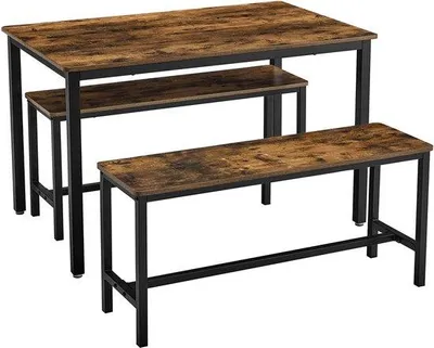 Produktbild von Vintage Stahl Eettafelset - Spaanplattensitzbank - Keukentafel - Stahl - 110 cm x 70 cm x 75 cm