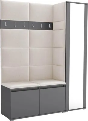 Obrázek produktu pro Šatní sestava Noris VII se zrcadlem, čalouněná šatní skříň 145 cm, předsíňový nábytek s nástěnnými panely, botníky a úložným prostorem (barva: antracit + Trinity 01)