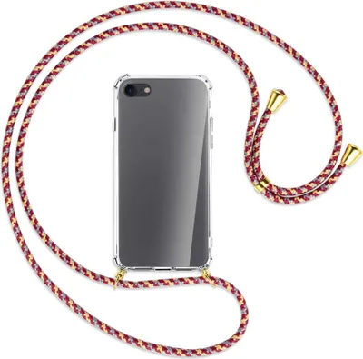 Produktbild von Handykette Backcover-Schutzhülle mit Band (Metall goldfarben) für Apple iPhone 7, iPhone 8 - weinrot/gelb/grau