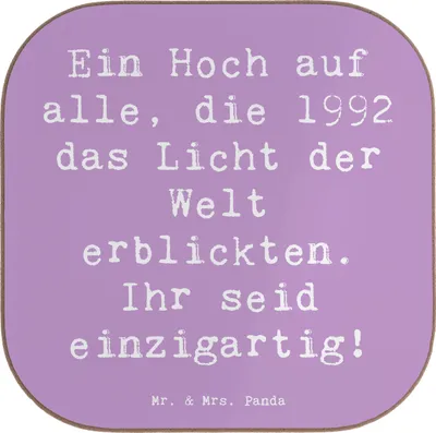 Produktbild von Mr. & Mrs. Panda Untersetzer für Gläser Spruch 1992 Geburtstag Einzigartig - Lavendeltraum - Geschenk, Erinnerung, Holzuntersetzer, Happy Birthday, Magie, Glas, Coaster
