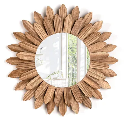 Immagine prodotto di Specchio da parete rotondo in legno, stile boho, diametro 30,5 cm, ideale per soggiorno, camera da letto o ingresso