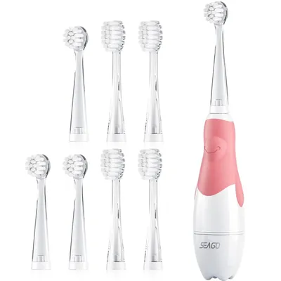 Image de Brosse à dents sonique pour enfants SEAGO rose avec set de brosse à dents de rechange