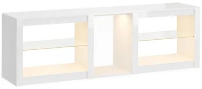 Produktbild von TV-Schrank mit RGB-LEDs und verstellbaren Glasböden | Farbe: Weiß | Abmessungen: 160x35x52 cm