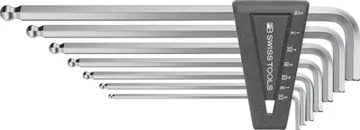Produktbild von Swiss Tools Winkelschraubendreher- Satz im Kunststoffhalter 7-teilig 3/32-5/16 lang Kugelkopf