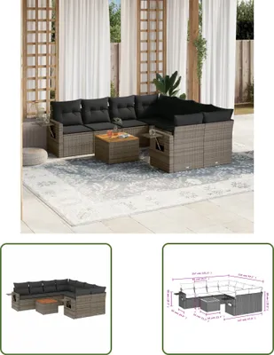 Produktbild von The Living Store 9-tlg. Garten-Sofagarnitur mit Kissen Grau Poly Rattan