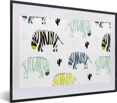 Produktbild von MuchoWow® MuchoWow® Gerahmtes Poster Zebra - Farben - Kaktus - Weiß 40x30 cm - Poster mit zchwarzem Bilderrahmen - Bilderrahmen - Poster im Rahmen