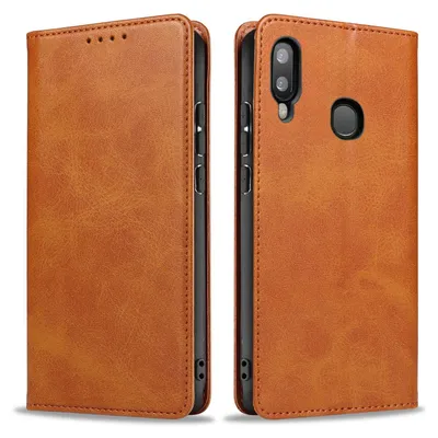 Produktbild von Handyhülle für Samsung Galaxy A20e Kunstleder Flip Cover Hülle Klapphülle Case Kartenfach Farbe: Hellbraun