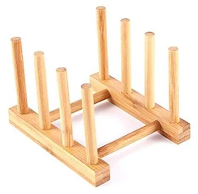 Produktbild von Famanu Holz Geschirrregal Organizer für die Küche - Trockengestell und Halter für Teller, Becher und Deckel