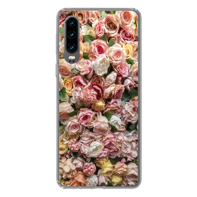 Produktbild von MuchoWow® Handyhülle Schutzhülle Hülle für Huawei P30 Rosen - Farben - Wand Silikon Softcase Handy Hülle - Kartenbesitzer