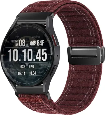 Produktbild von Smartwatch Armband für Samsung Galaxy Watch5 44mm Nylon Textil Band Ersatzband Wechselband Magnetverschluss flexibel atmungsaktiv Rot Weinrot