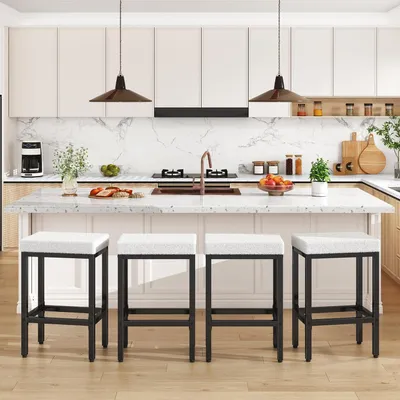 Productafbeelding van Barkrukken, set van 4, 66 cm hoog, wit, metalen frame, zonder rugleuning, geschikt voor keuken of eetkamer. Model: HBS514W-2