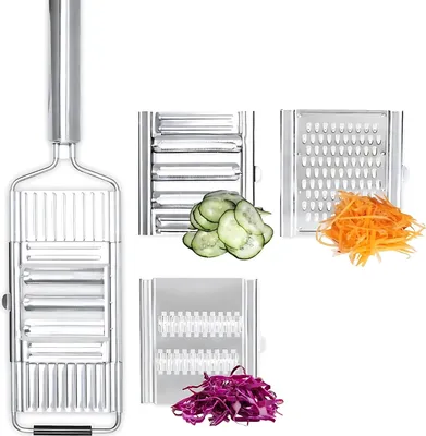 Produktbild von Uniwersalna krajalnica i tarka do warzyw - 3 w 1 - Stal nierdzewna - Srebrny KP36845