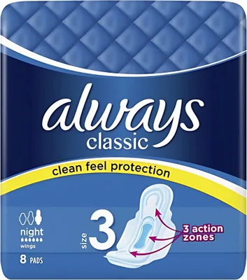 Zdjęcie produktu dla Always Classic - podpaski higieniczne - rozmiar 3 - noc - Clean Feel Protection - 8 podpasek - 1 szt