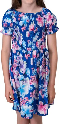 Produktbild von KMISSO Mädchen Kleid smoked Oberteil Puffärmel Dunkelblau 104
